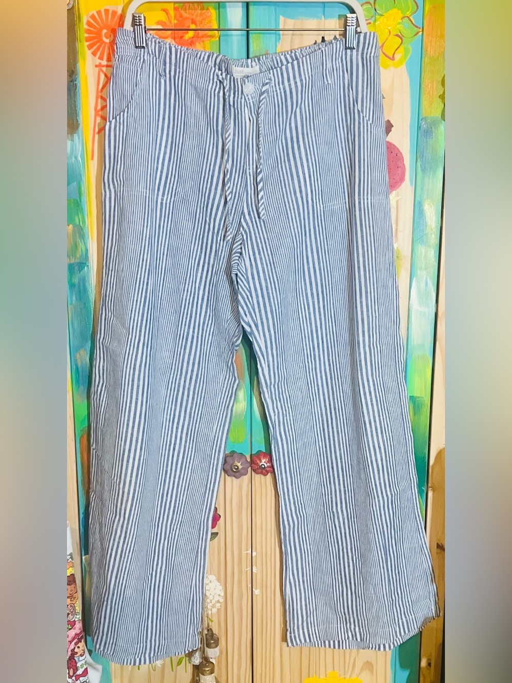 Just Living Blue and White Vertical Stripe Pants